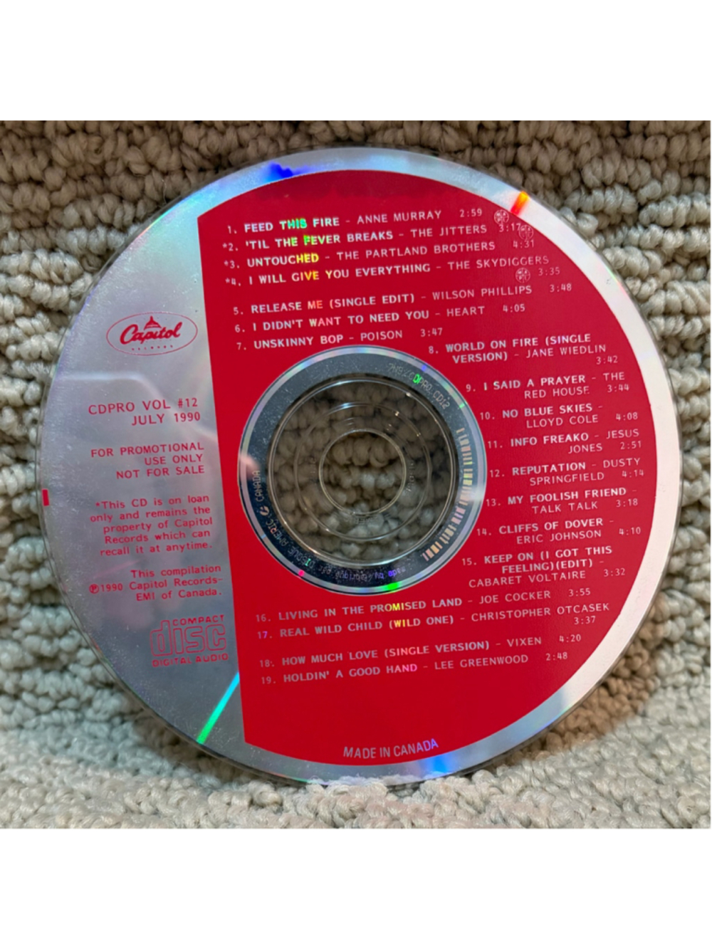 Capitol Records CDPRO Vol #12 July 1990 Promotional CD One Size Red Silver